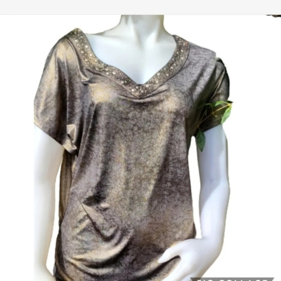 Rock & Republic bronze tone tee L‎ - Picture 1 of 8